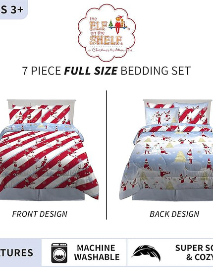 Franco Kids Bedding Soft Comforter and Sheet Set with Sham, 7 Piece Full Size, Elf on the Shelf - LeafyLoom