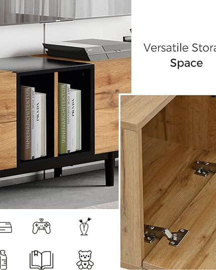 Modern Inch Stand with 3 Doors-Versatile Media Console Table, Large Storage Entertainment Center for Living Room, Bedroom Decor, Support 80" TV, Natural Wood - LeafyLoom