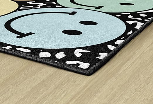 Flagship Carpets Schoolgirl Style Pastel Rainbow Smileys on Notebook Educational Area Rug for Kids Room Seating Décor, Children's Classroom, Play Carpet for Teaching and Playroom, 7'6" x 12', Multi - LeafyLoom