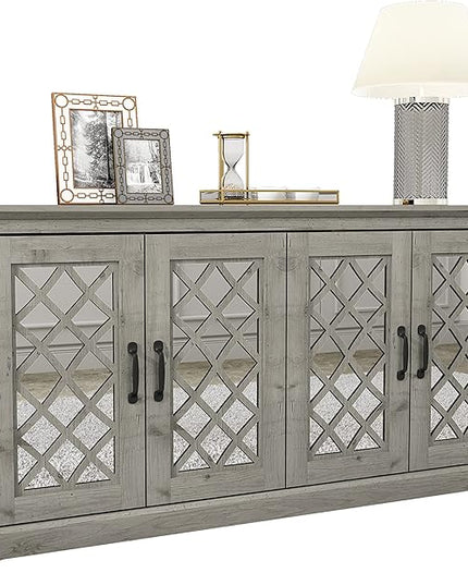 Galano Millicent TV Stand for 65+ Inch TV, Tall Entertainment Center with Mirror Doors, Rustic Media Console with Storage Shelves, Wood Television Stand for Living Room, Mexican Grey - LeafyLoom
