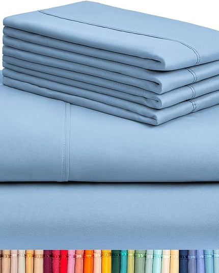 LuxClub 6 PC Queen Sheet Set, Breathable Luxury Bed Sheets, Deep Pockets 18" Eco Friendly Wrinkle Free Cooling Sheets Machine Washable Hotel Bedding Silky Soft - Sky Queen - LeafyLoom