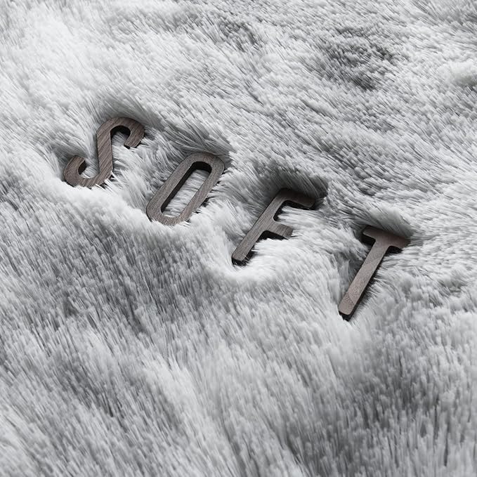 6x9 Large Area Rugs for Living Room, Super Soft Fluffy Modern Bedroom Rug, Tie-Dyed Light Grey Indoor Shag Fuzzy Carpets for Girls Kids Nursery Room Home Decor - LeafyLoom