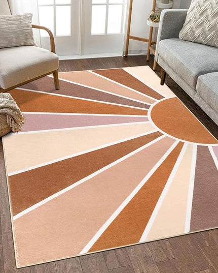 Topotdor Sun Rainbow Area Rug 3 x 5ft Boho Kids Nursery Rug, Colorful Washable Area Rug Ultra Soft Circle Classroom Rug Non-Slip for Bedroom Living Room Playroom Decor, Orange - LeafyLoom