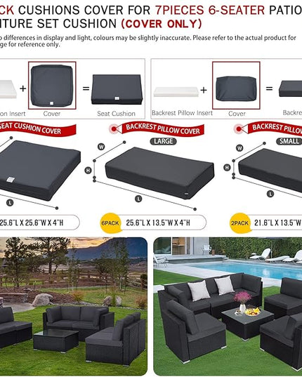 ClawsCover 14Pack Outdoor Patio Seat and Back Cushions Replacement Covers Fit for 7Pieces 6-Seater Wicker Rattan Sectional Couch Chair Furniture Set,Dark Grey-Include Cover Only (Large) - LeafyLoom
