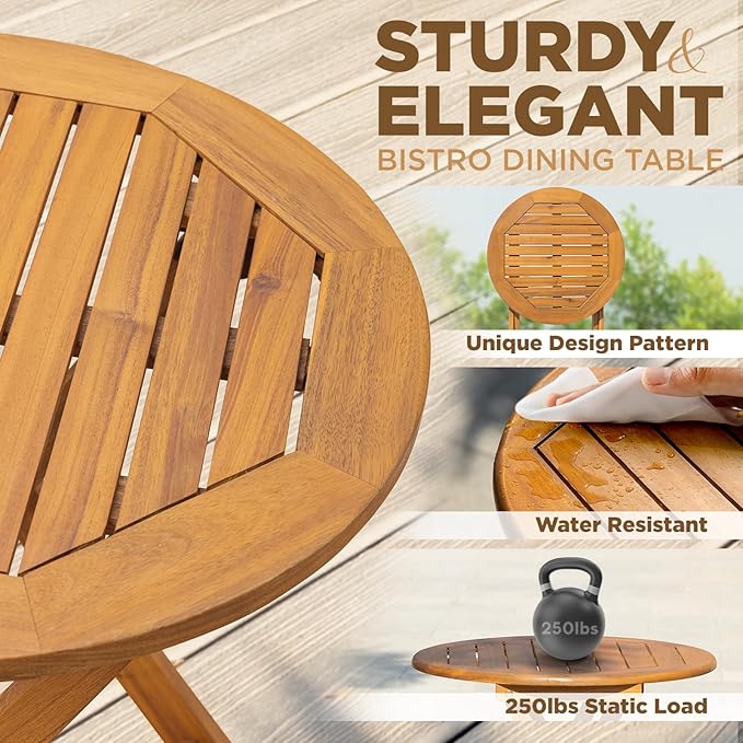 Wood Wicker Design Heavy Duty 400lbs Capacity Premium Patio Bistro Set 3 Piece Outdoor, Onesize - LeafyLoom