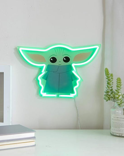 Idea Nuova Star Wars: The Mandalorian featuring The Child LED Neon Figural Mounted Wall Art, 11.8" L x 7.56" H x .55" D - LeafyLoom