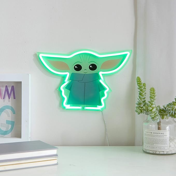 Idea Nuova Star Wars: The Mandalorian featuring The Child LED Neon Figural Mounted Wall Art, 11.8" L x 7.56" H x .55" D - LeafyLoom