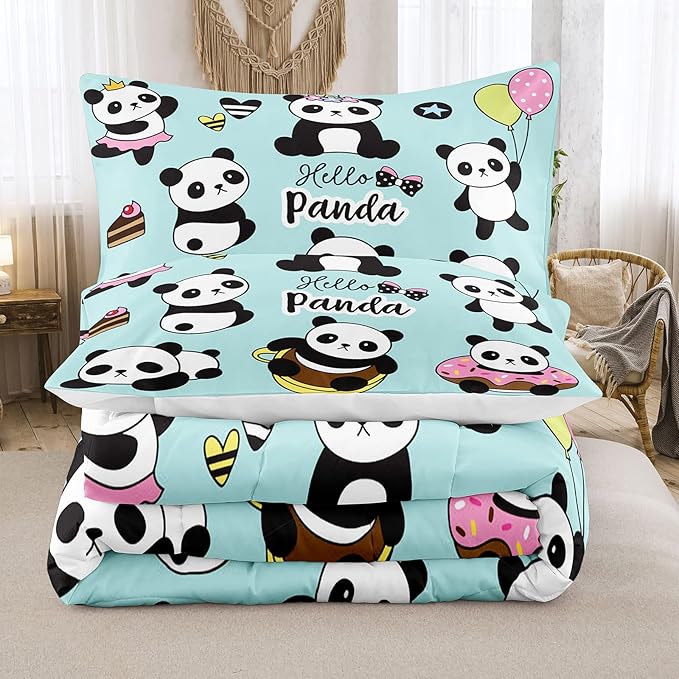 Bodhi Cartoon Cute Panda Comforter Set Twin for Boys Girls Kids Teens Soft Microfiber Animal Theme Panda Bedding Set Twin Size 3D Panda Comforter Set 1 Comforter+1 Pillow Shams #4007 - LeafyLoom