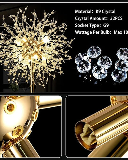 69 inch Crystal Floor Lamp, Modern Standing Lamp with K9 Crystal, LED Floor Lamp with On/Off Foot Switch, Metal Tall Pole Lamp for Living Room, Girls Room, Bedroom, Dresser, Office, Gold Finish - LeafyLoom