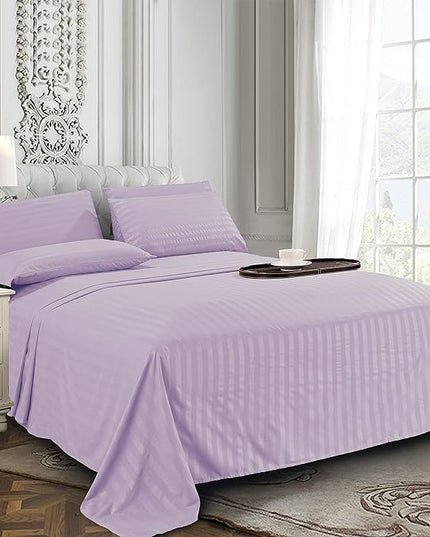 Elegant Comfort Best, Softest, Coziest 6-Piece Sheet Sets! - 1500 Premier Hotel Quality Luxurious Wrinkle Resistant 6-Piece DAMASK STRIPE Bed Sheet Set, King Lavender/Lilac - LeafyLoom