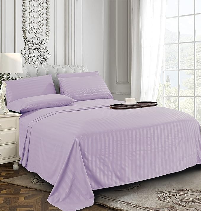 Elegant Comfort Softest and Coziest 4-Piece Sheet Set - 1500 Premium Hotel Quality Microfiber - Luxurious Wrinkle Resistant 4-Piece Damask Stripe Bed Sheet Set, Twin XL, Lavender/Lilac - LeafyLoom