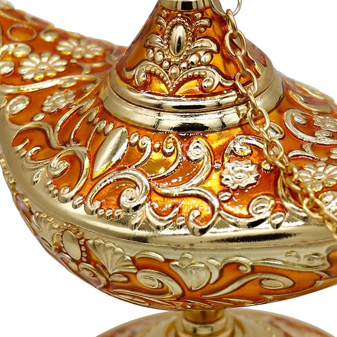 Classic Vintage Rare Legend Aladdin Magic Genie Costume Lamp Home Table Decoration & Gift, Orange - LeafyLoom