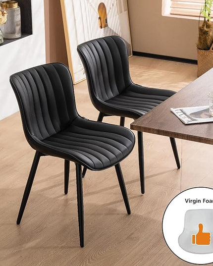 YOUNUOKE Black Dining Chairs Set of 2 Upholstered Mid Century Modern Kitchen Chair Armless Faux Leather Accent Dinning Side Chairs with Back and Metal Legs for Guest Waiting Reception Living Room - LeafyLoom