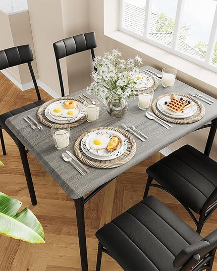 GAOMON Dining Table Set for 4, 5 Piece Kitchen Table and Chairs for 4 with Upholstered Chairs, Rectangular Dining Room Table Set, Kitchen Table Set for Small Space, Apartment, Studio, Rustic Gray - LeafyLoom