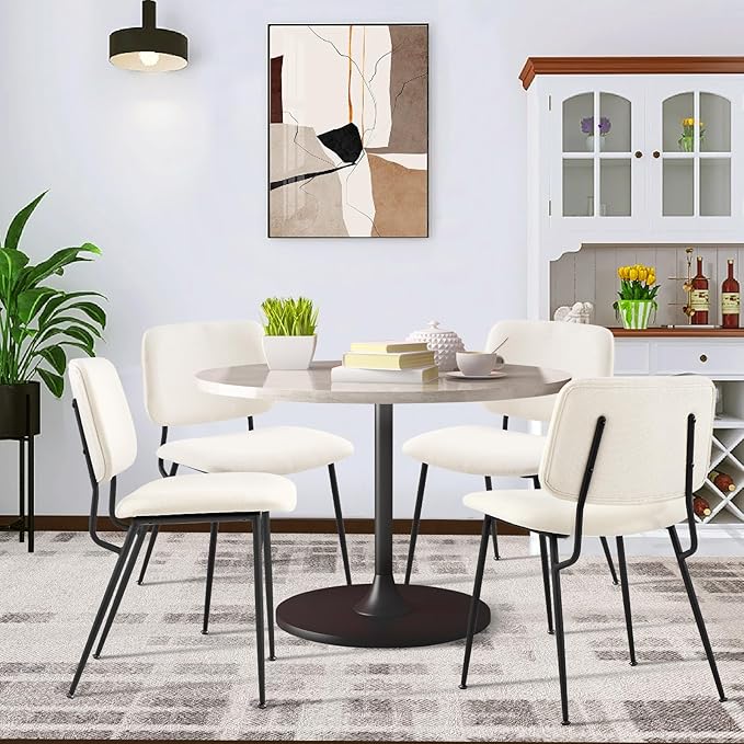 COLAMY Modern Upholstered Dining Chairs Set of 2, Fabric Dining Room Chairs Accent Diner Chair Stylish Kitchen Chairs with Solid Metal Legs, Cream - LeafyLoom