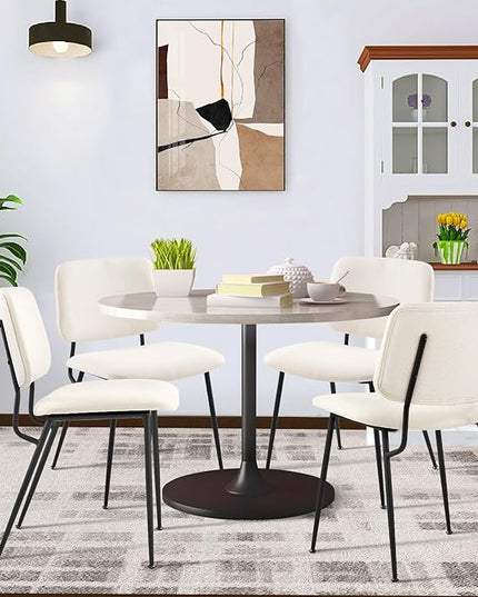COLAMY Modern Upholstered Dining Chairs Set of 6, Fabric Dining Room Chairs Accent Diner Chair Stylish Kitchen Chairs with Solid Metal Legs, Cream - LeafyLoom