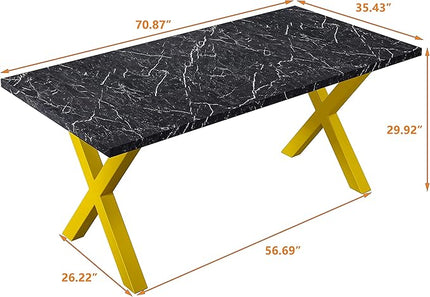 NicBex Dining Table Contemporary Kitchen Table Farmhouse Rustic 70.87" Square Dining Table with Printed Black Marble Table Top+Gold X-Shape Table Leg Rectangular Dining Table, Black +Gold - LeafyLoom