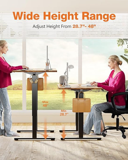 Sweetcrispy Standing Desk Adjustable Height, 63inch Electric Sit Stand up Desk for Home Office, Modern Rising Work Table for Computer Laptop, Lift Gaming Desk Sturdy Ergonomic Workstation, Rust Brown - LeafyLoom