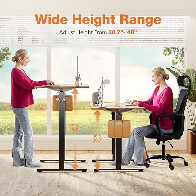 Sweetcrispy Standing Desk Adjustable Height, 63inch Electric Sit Stand up Desk for Home Office, Modern Rising Work Table for Computer Laptop, Lift Gaming Desk Sturdy Ergonomic Workstation, Rust Brown - LeafyLoom