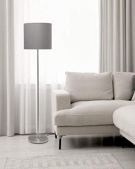 Simple Designs LF2004-GRY Brushed Nickel Stick Drum Shade Floor Lamp, Gray - LeafyLoom