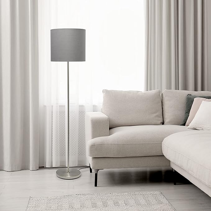 Simple Designs LF2004-GRY Brushed Nickel Stick Drum Shade Floor Lamp, Gray - LeafyLoom