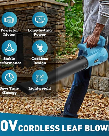 Leaf Blower Cordless, 20V Battery Powered Electric Leaf Blower with 2 Batteries & Charger, 6 Speed Mode, 420CFM Handheld Leaf Blowers for Lawn Care, Patio, Yard, Sidewalk, Blowing Snow - LeafyLoom