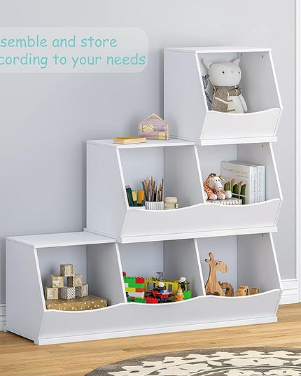 UTEX Toy Storage Organizer,Kids Stackable Toy Storage Bins,Toy Boxes and Storage Cubby for Playroom,Bedroom,Nursery School,White - LeafyLoom