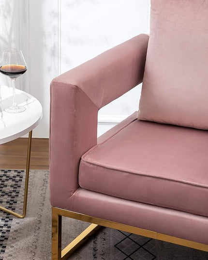 Roundhill Furniture Lenola Upholstered Accent Arm Chair, Pink 27.5D x 29.75W x 34.5H in - LeafyLoom