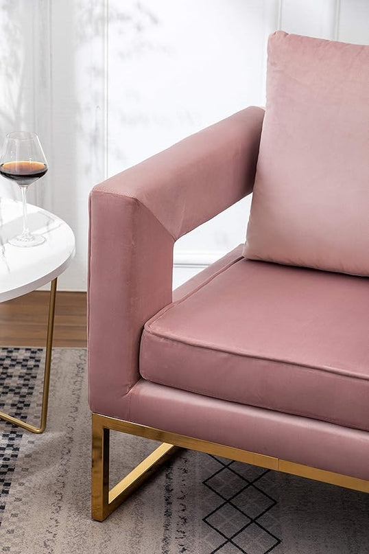 Roundhill Furniture Lenola Upholstered Accent Arm Chair, Pink 27.5D x 29.75W x 34.5H in - LeafyLoom