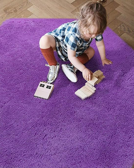 junovo Ultra Soft Rug for Nursery Children Room Baby Room Home Decor Dormitory Hexagon Carpet for Playhouse Princess Tent Kids Play Castle, Diameter 4.6 ft, Purple - LeafyLoom