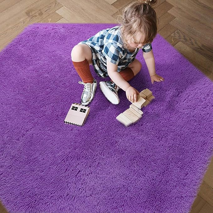 junovo Ultra Soft Rug for Nursery Children Room Baby Room Home Decor Dormitory Hexagon Carpet for Playhouse Princess Tent Kids Play Castle, Diameter 4.6 ft, Purple - LeafyLoom