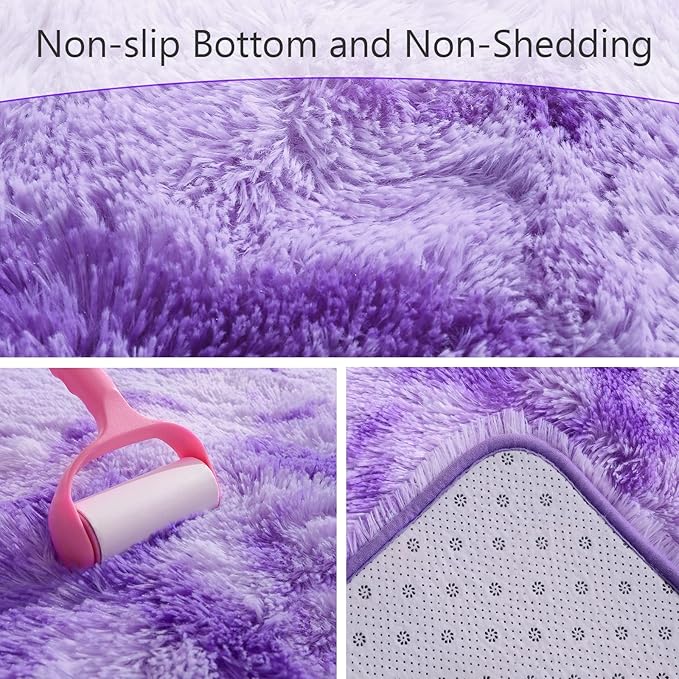 AROGAN Soft Rainbow Area Rugs for Girls Room 5x8 Feet, Fluffy Girls Bedroom Rugs, Princess Rug, Cute Colorful Carpet for Kids Teens Nursery Toddler （Purple） - LeafyLoom