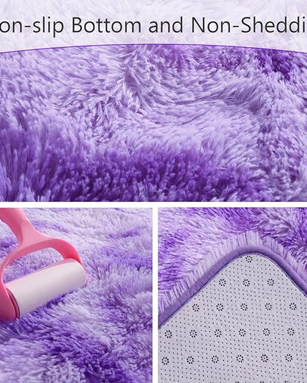 AROGAN Soft Rainbow Area Rugs for Girls Room 4x6 Feet, Fluffy Girls Bedroom Rugs, Princess Rug, Cute Colorful Carpet for Kids Teens Nursery Toddler, Purple - LeafyLoom