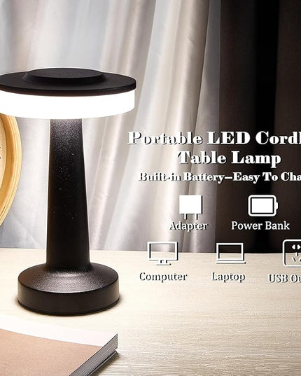 Set of 8 LED Portable Cordless Table Lamp with Touch Sensor 3 Color Stepless Dimming Rechargeable Battery up to 15 Hours Cordless Lamp Table Light Wireless Lamp for Kids Nursery (Black) - LeafyLoom