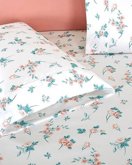 Elegant Comfort Softest and Coziest 4-Piece Sheet Set - 1500 Premium Hotel Quality Microfiber - Deep Pocket, Wrinkle Resistant 4-Piece Floral Bed Sheet Set, Twin, Celia Pink - LeafyLoom