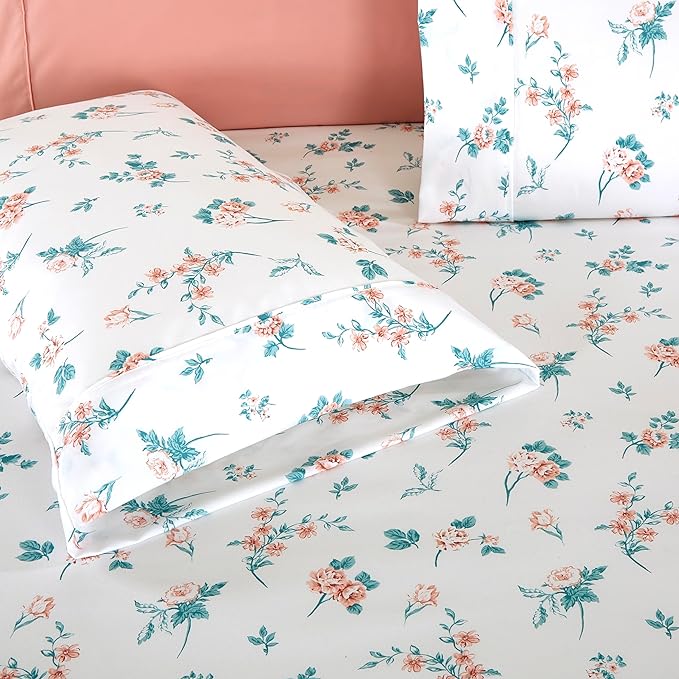 Elegant Comfort Softest and Coziest 4-Piece Sheet Set - 1500 Premium Hotel Quality Microfiber - Deep Pocket, Wrinkle Resistant 4-Piece Floral Bed Sheet Set, Twin, Celia Pink - LeafyLoom