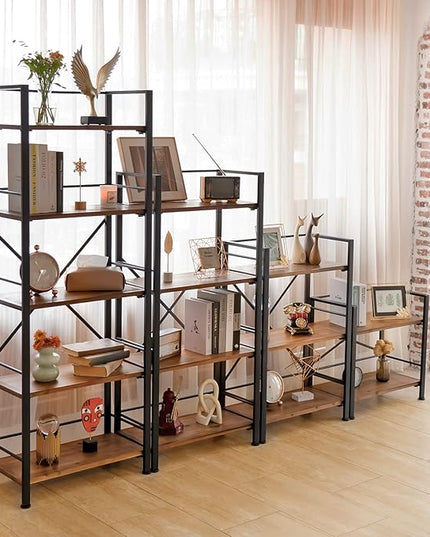 Rustic Bookshelf, 4 Tier Real Wood Bookshelf, Metal Book Shelf for Storage, Black Bookcase, 12.6" D x 23.62" W x 50.39" H - LeafyLoom