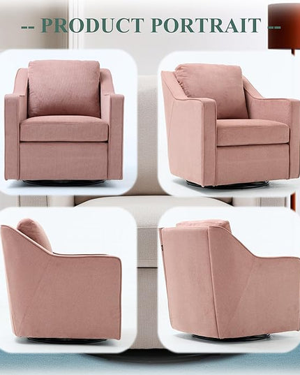 COLAMY 360° Swivel Accent Chair Set of 2, Upholstered Fabric Leisure Armchair with Lumbar Pillow for Living Room Bedroom Home Office, Pink - LeafyLoom