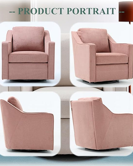 COLAMY 360° Swivel Accent Chair, Upholstered Fabric Leisure Armchair with Lumbar Pillow for Living Room Bedroom Home Office, Pink - LeafyLoom