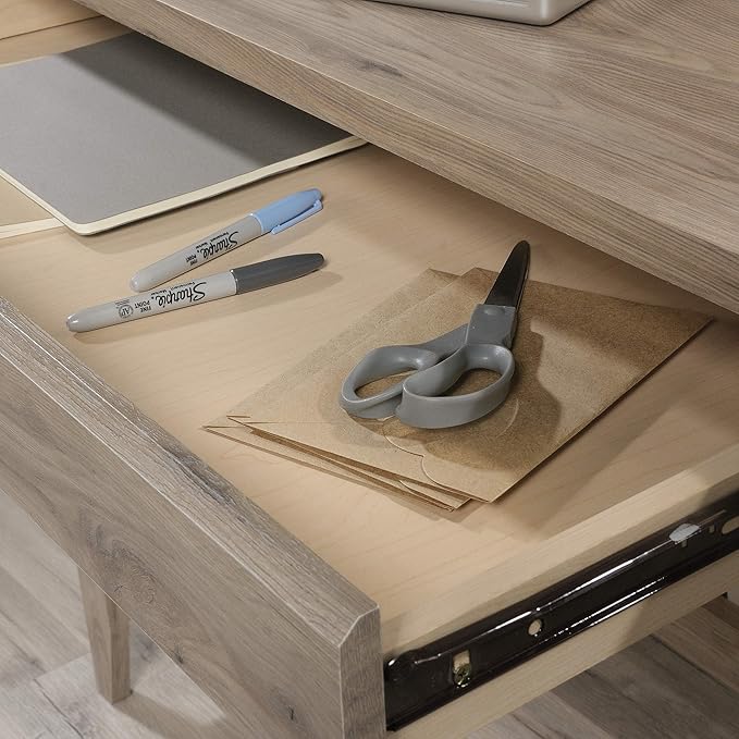 Sauder Summit Station Desk, L: 52.09" x W: 19.29" x H: 29.02", Laurel Oak finish - LeafyLoom