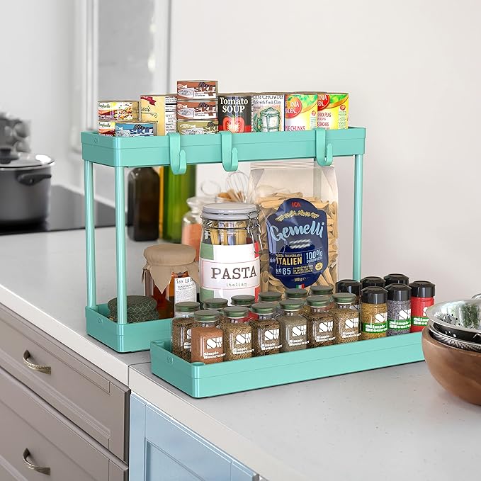 Simple Houseware Kitchen Cart Storage 3-Tier Slim/Super Narrow Shelves with Handle, 26.5'' Height/5.5'' Width for Narrow Place, Turquoise - LeafyLoom