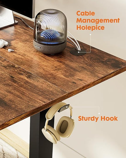 Sweetcrispy Standing Desk Adjustable Height, 63inch Electric Sit Stand up Desk for Home Office, Modern Rising Work Table for Computer Laptop, Lift Gaming Desk Sturdy Ergonomic Workstation, Rust Brown - LeafyLoom