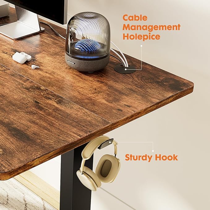 Sweetcrispy Standing Desk Adjustable Height, 63inch Electric Sit Stand up Desk for Home Office, Modern Rising Work Table for Computer Laptop, Lift Gaming Desk Sturdy Ergonomic Workstation, Rust Brown - LeafyLoom