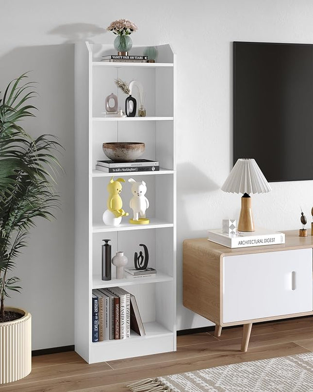 6-Tier Bookshelf, 66.7 Inches Floor Standing Bookcase, Display Storage Shelf, Corner Shelf, Home Decor Furniture for Home Office, Living Room, Bedroom, White 02903XBC - LeafyLoom