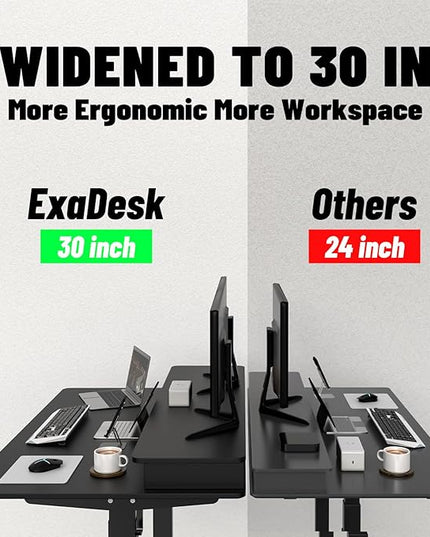 55 * 30 Inches Electric Standing Widened Desk Adjustable Height with 4 Drawers, Double Storage Shelves Stand Up Desk, Home Office Workstation Sit Stand up Desk (Classical Black) - LeafyLoom