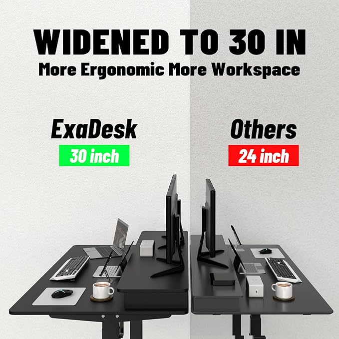 55 * 30 Inches Electric Standing Widened Desk Adjustable Height with 4 Drawers, Double Storage Shelves Stand Up Desk, Home Office Workstation Sit Stand up Desk (Classical Black) - LeafyLoom