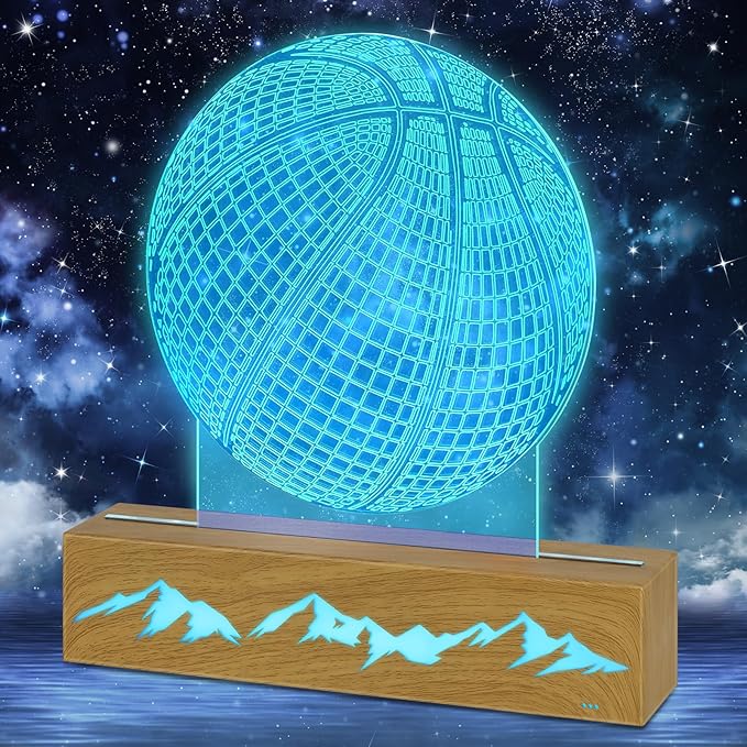 3D Basketball Night Light - Idea Gifts for Kid/fans, Acrylic Night Lights with Remote Control 16 Colors Changing Basketball Decoration - LeafyLoom