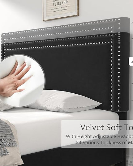 VECELO Full Size Platform Bed Frame with Adjustable Upholstered Headboard, Modern Mattress Foundation,Strong Wood Slat Support, No Box Spring Needed, Easy Assembly - LeafyLoom
