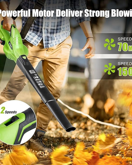 Cordless Leaf Blower 20V Handheld Electric Leaf Blower with 2x2.0AH Batteries and Fast Charger for Lawn Care, Patio, Garden, Snow(only for small jobs) - LeafyLoom