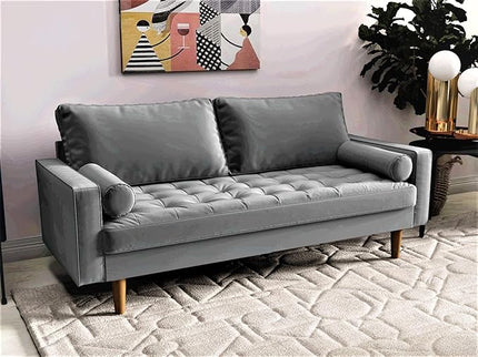 S5457 Mid Century Modern Velvet Upholstered Tufted Living Room Sofa, 69.68", Grey - LeafyLoom